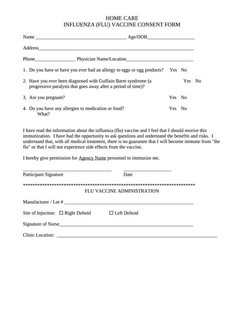 Hse Flu Vaccine Consent Form