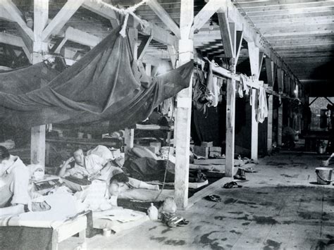 Inside The Pow Camp Barracks There Were 8 People Using Each Bunk At