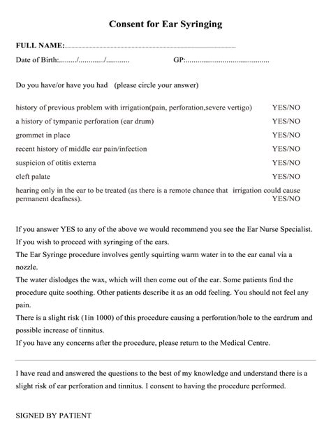 Consent For Ear Syringing Fill Online Printable Fillable Blank