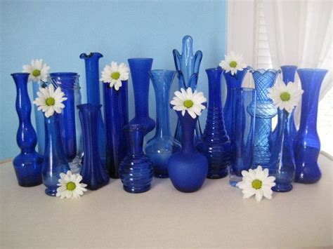 Blue Bud Vases And Daisies Bud Vases Bottles Decoration Glass Centerpieces