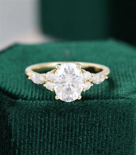 Oval Cut Moissanite Engagement Ring Vintage Yellow Gold Unique