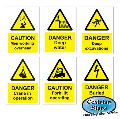 Hazard And Safety Signs Safety Signs And Symbols Safety Hazard Signs