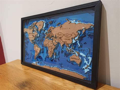 Layered World Map Dxf File For Laser Cut Template Bathymetric Etsy