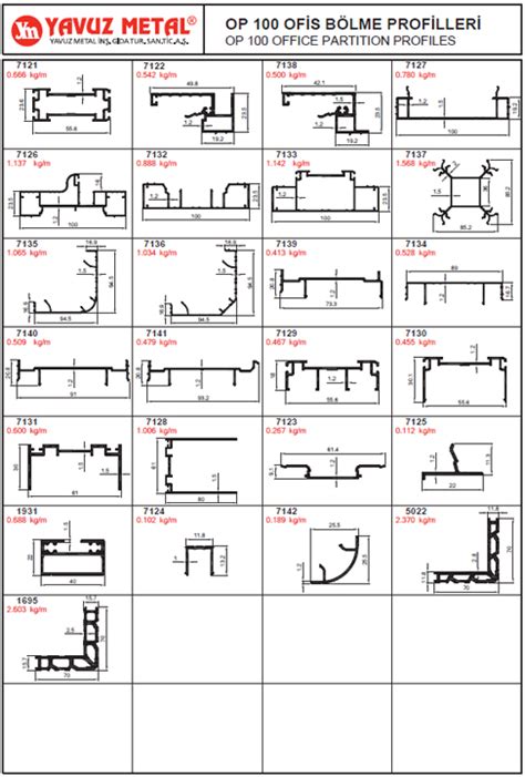 op 100 ofis bolme aluminyum profilleri product Yavuz Metal Alüminyum A Ş