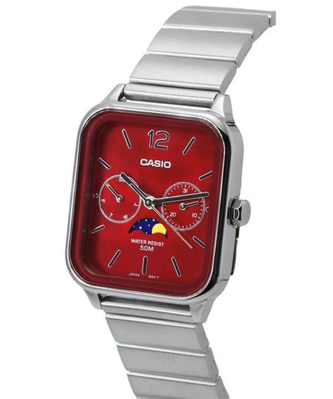 Montre Pour Homme Casio Standard Analogique Phase De Lune Cadran Rouge