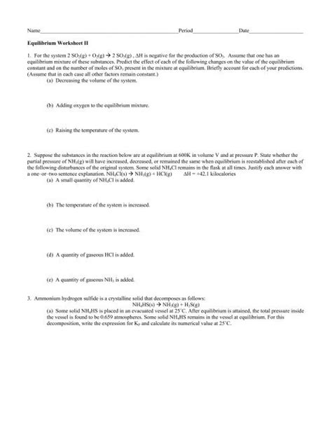 Equilibrium Worksheet Pdf Worksheets Library