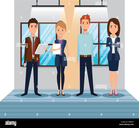 Group Of Business People In The Office Corridor Stock Vector Image