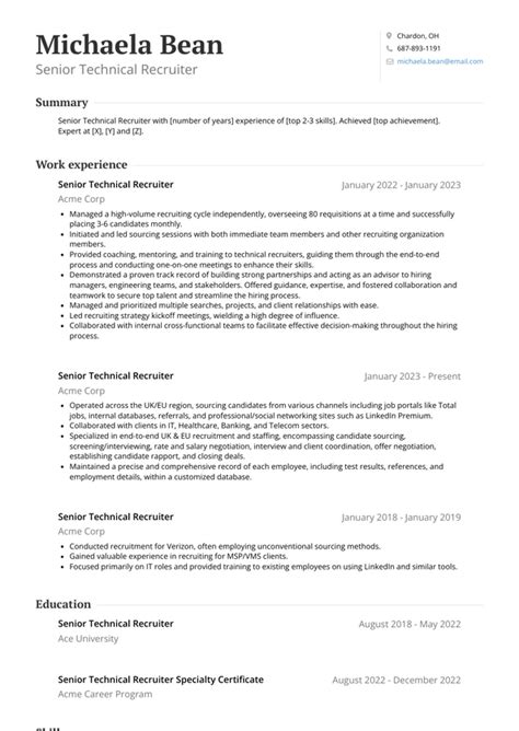 Senior Technical Recruiter Resume Examples And Templates