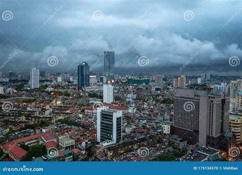 Aerial Skyline View Of Hanoi City Vietnam Hanoi Cityscape By Sunset