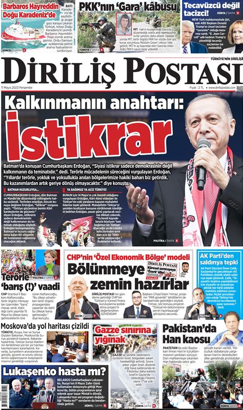 Diriliş Postası Gazetesi 11 Mayıs 2023 Perşembe Günü Manşeti