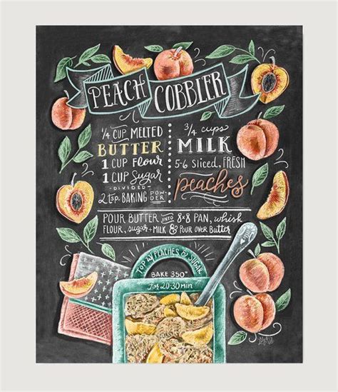 Peach Print Kitchen Art Peach Art Peach Cobbler Chalkboard Art Chalk Recipe Art