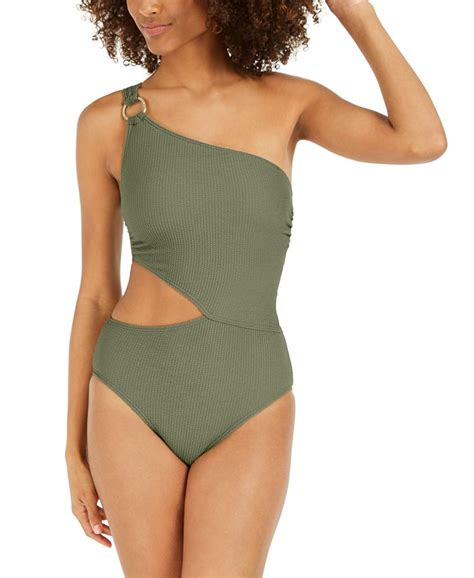 Michael Kors Textured One Shoulder Cutout One Piece Swimsuit Macy S