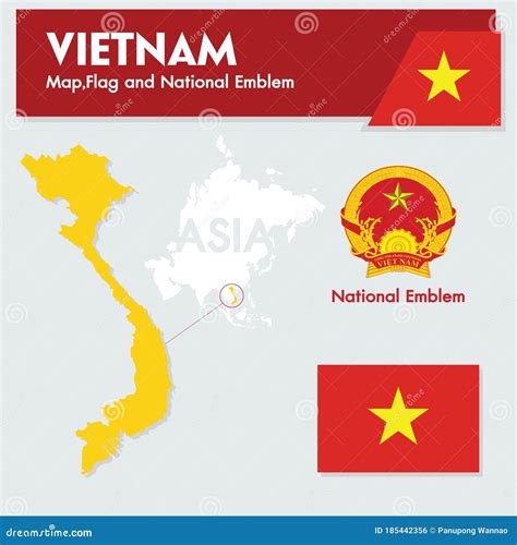 Map Of Vietnam Flag And National Emblem Stock Vector Illustration Of