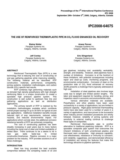 The Use of Reinforced Thermoplastic Pipe in Co2 Flood Enhanced Oil Recovery | PDF | Pipe (Fluid ...