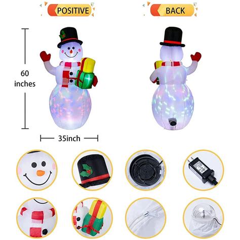 5ft Xmas Inflatable Snowman Blow Up Yard Decoration With Rotating Led