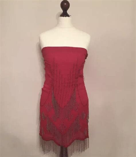 Kate Moss Topshop Beaded Red Strapless Flapper Dress Gem