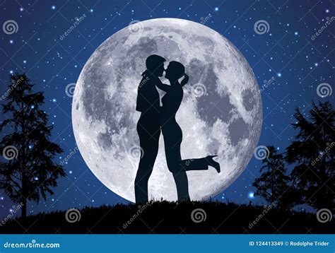 A Loving Couple Embraces In The Moonlight Stock Vector Illustration