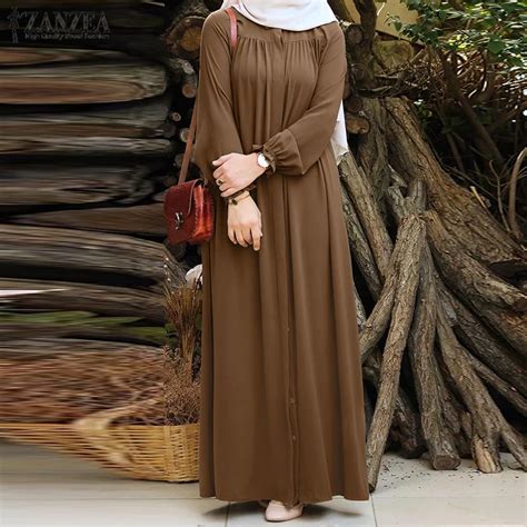 Zanzea Women Vintage Dubai Abaya Turkey Hijab Dress Autumn Sundress