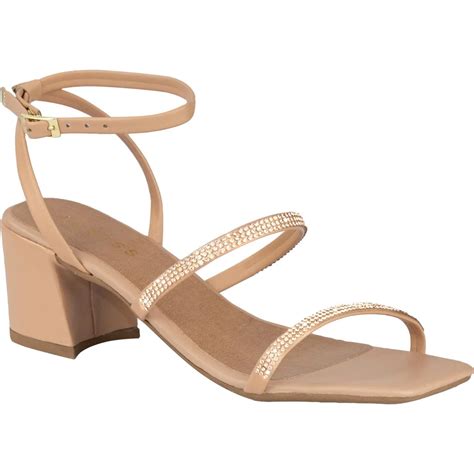 Sand Lia Feminina Salto Baixo Tira Strass Brilho Confort Vel Aka Nude Lumiss