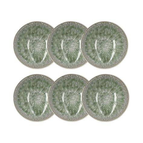 Novastyl Lot 6 Assiettes Calottes Jade 21cm En Porcelaine Vert