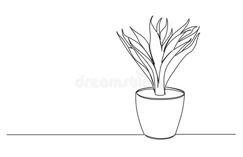 Continuous Single Line Drawing Of Potted Plant Stock Vector