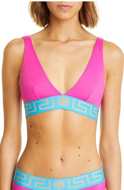 Versace Pink Greca Border Triangle Bikini Top Modesens