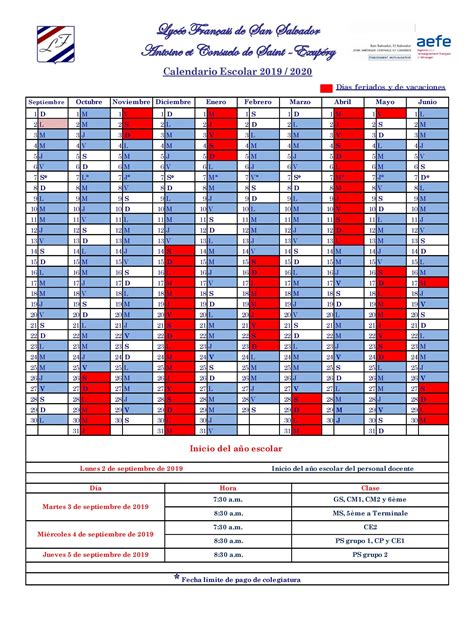 Calendario Año Escolar 2019 2020 Page 001 Liceo Frances De San Salvador