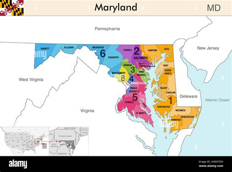 Maryland State Map With Counties Borders And Colored Congressional