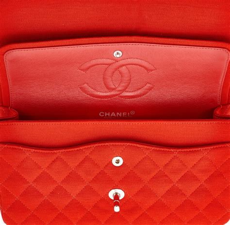 Red Jersey And Silver Tone Metal Classic Shoulder Bag Chanel A