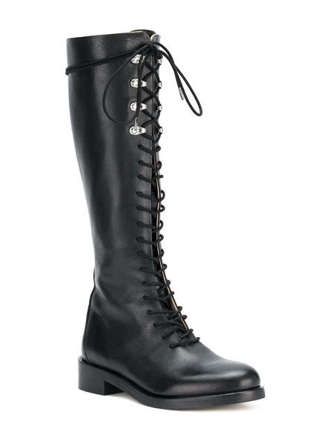 Diesel Leather Lace Up Knee Length Boots In Black Lyst