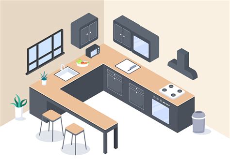 Kitchen Room with Furniture Background Vector Illustration 3471472 Vector Art at Vecteezy