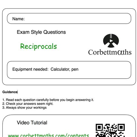 Reciprocals Practice Questions - Corbettmaths