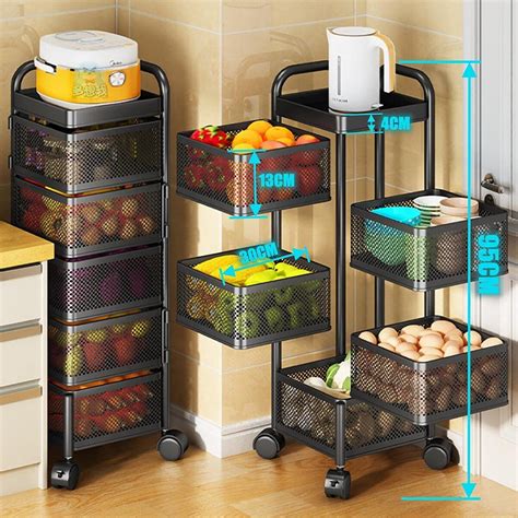 Multi Layer Rotating Kitchen Storage Rack With Universal Wheels Good