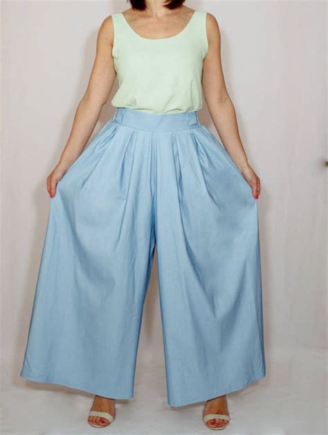 Light Blue Jeans Palazzo Pants Etsy