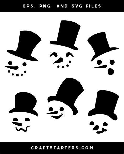 Snowman Face With Top Hat Silhouette Clip Art