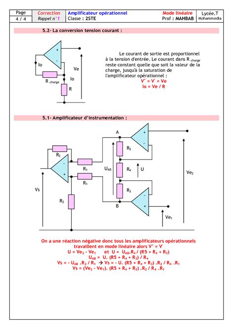 Amplificateur opérationnel Corrigé d exercices AlloSchool