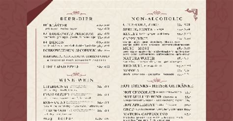 Drinks Menu Restaurace U Dvou Ryt