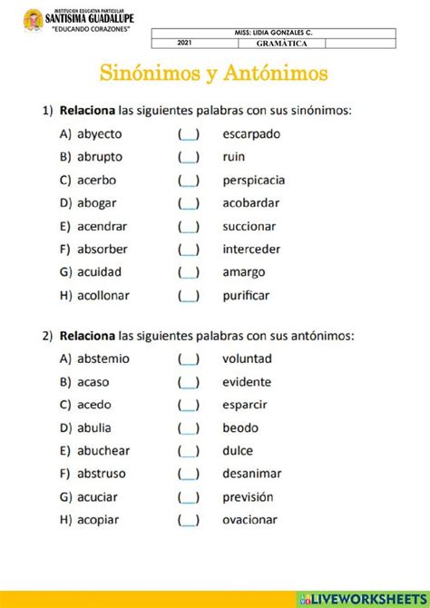 Sinonimos Y Antonimos Online Exercise For COMUNICACION