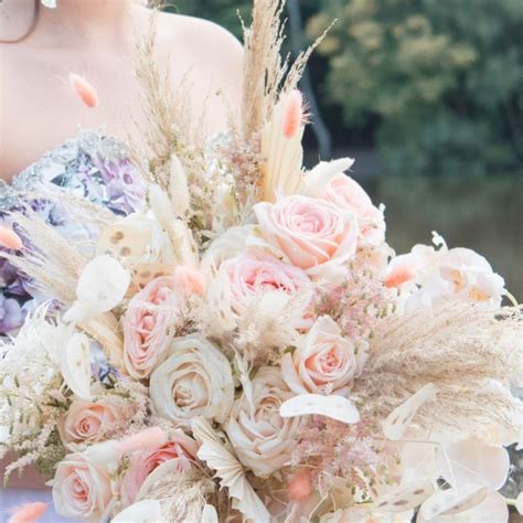 Blush Pink Nude Boho Dried Preserved Bridal Bouquets Forever Flowers