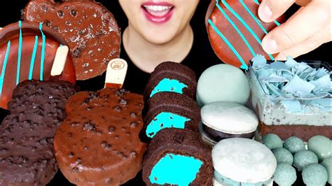 Asmr Mint Chocolate Feast Ice Cream Cake Choco Ball Desserts Mukbang