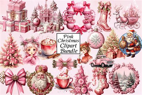 Vintage Pink Christmas Clipart Bundle Graphic By Smmedia · Creative Fabrica