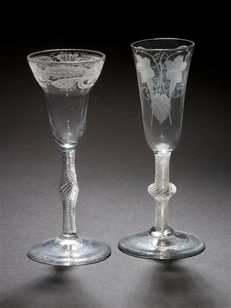 Bonhams Two Engraved Ale Glasses Circa 1760