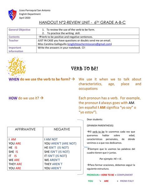 Pdf Verb To Be To Review The Use Of The Verb To Be Form To