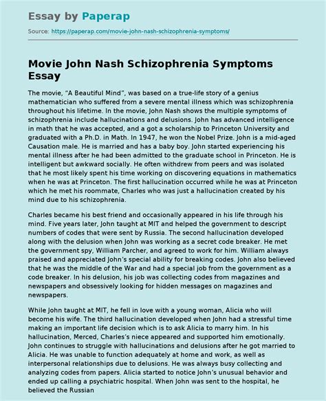 Movie John Nash Schizophrenia Symptoms Free Essay Example