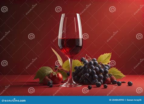 Copo De Vinho Tinto Sobre Fundo Preto Gerativo De Ai Ilustra O Stock