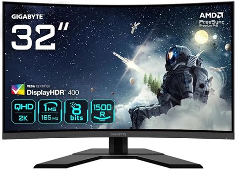 Gigabyte G32qc A Moniteur De Jeu Incurvé 31 5 Qhd 2560 X 1440 1500r 165hz 1ms 350 Cd M²