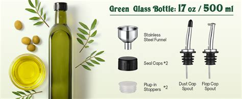 Aozita 17oz Glass Olive Oil Bottle Dispenser 500ml Green