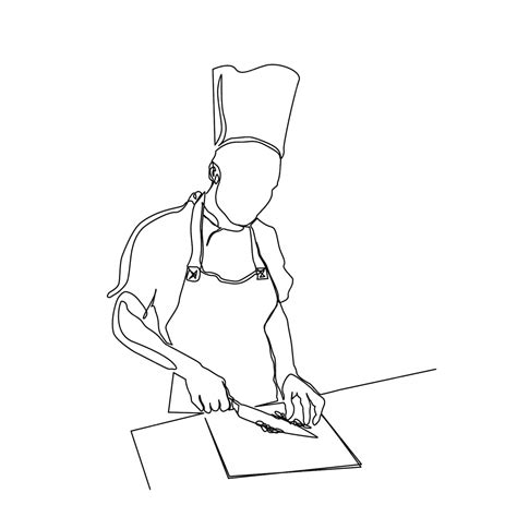 Premium Vector Continuous Line Drawing Of Chef Slicing With Knife