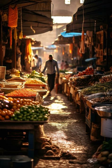 Intriguing image of a local market in Marrakech, Morocco, bustling with