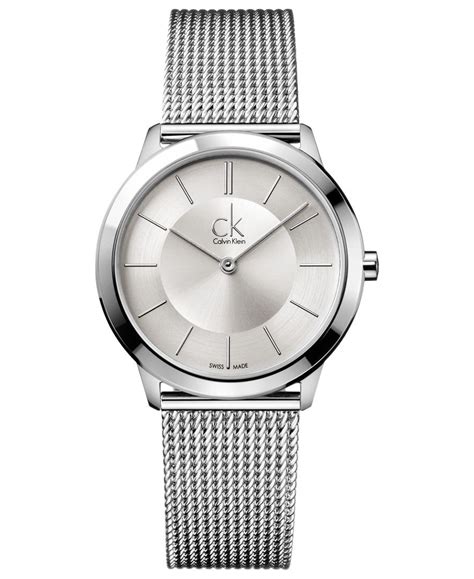 Calvin Klein Watch Mens Swiss Minimal Stainless Steel Mesh Bracelet